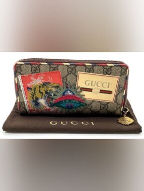 SALE! Gucci GG Supreme Courier UFO Tiger Sherry Line PVC Long Wallet/DB